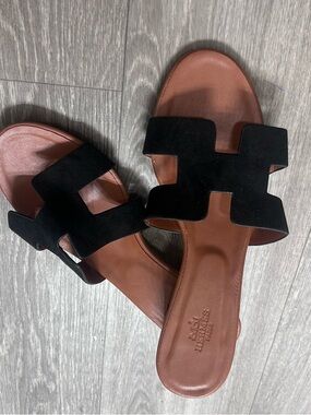 Black & Brown Leather Slide Sandals - Classic Women's Slides